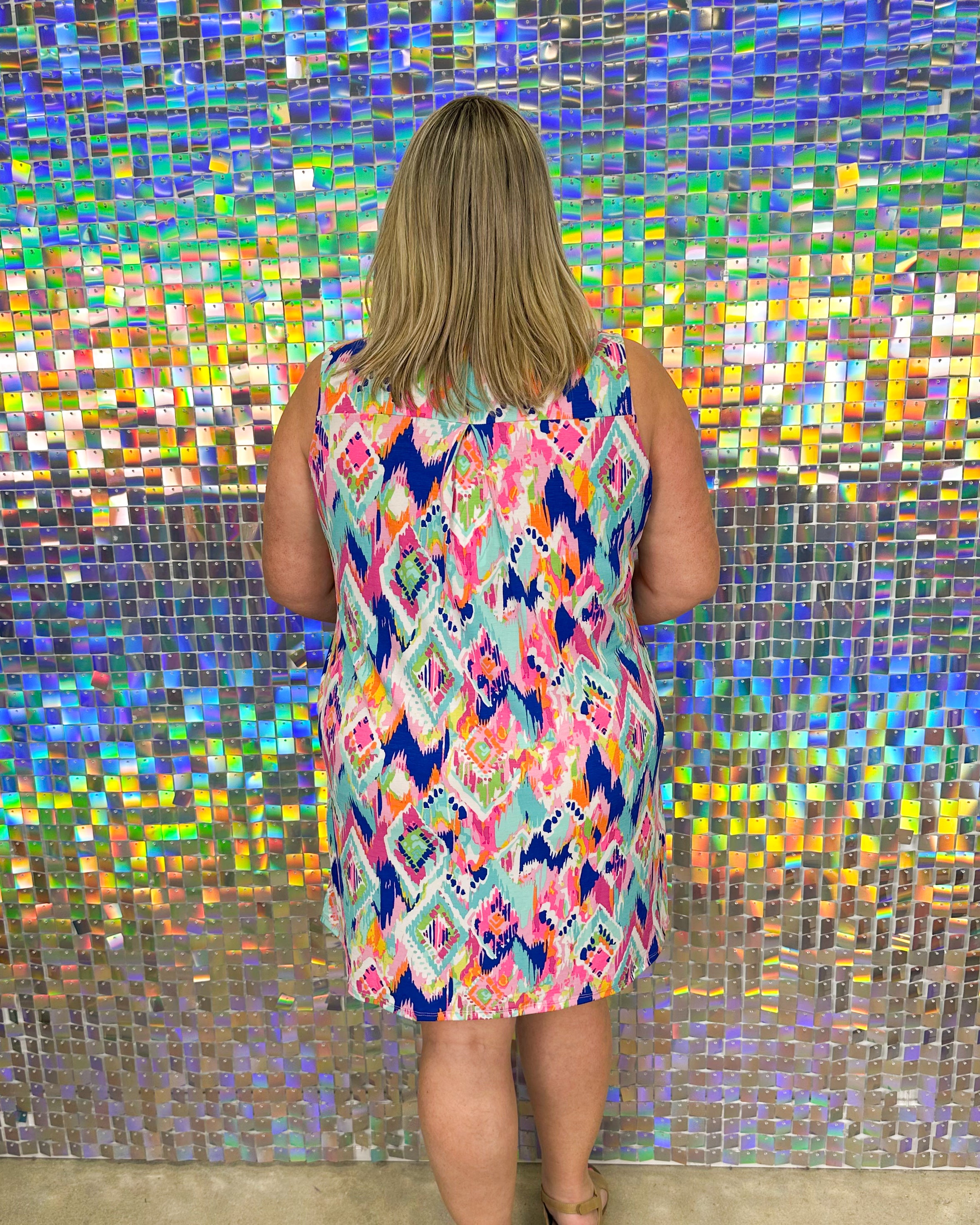 FINAL SALE Lizzy Sleeveless Dress - Navy Geo