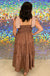 Entro New Romantics Dress - Brown, smocked, tie sleeves, tiered, midi, print, fall