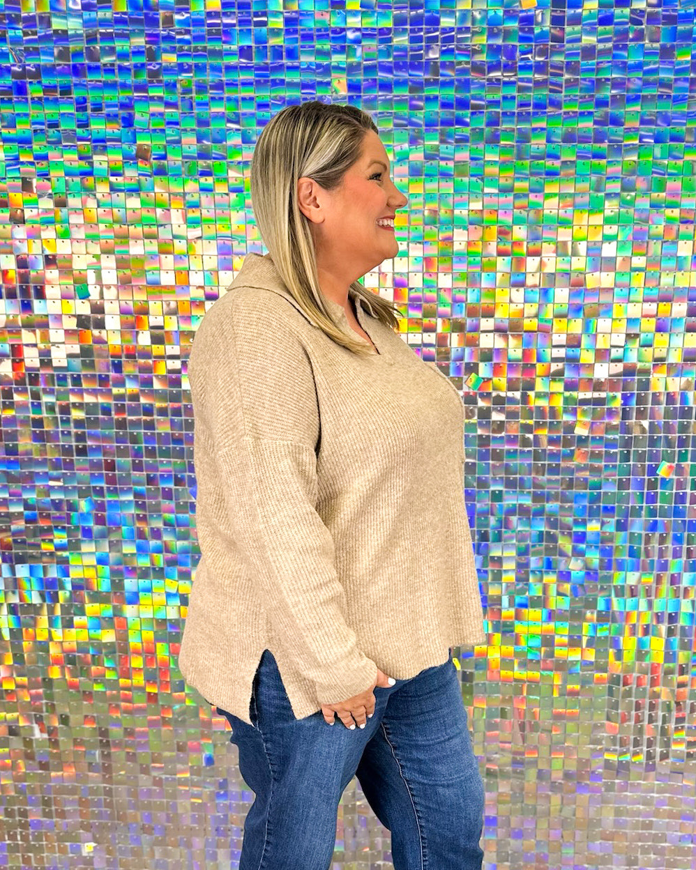 Noa Collared Sweater - Tan