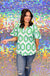 Mud Pie Anderson Top - Green, short flutter sleeves, printed top, v-neck style