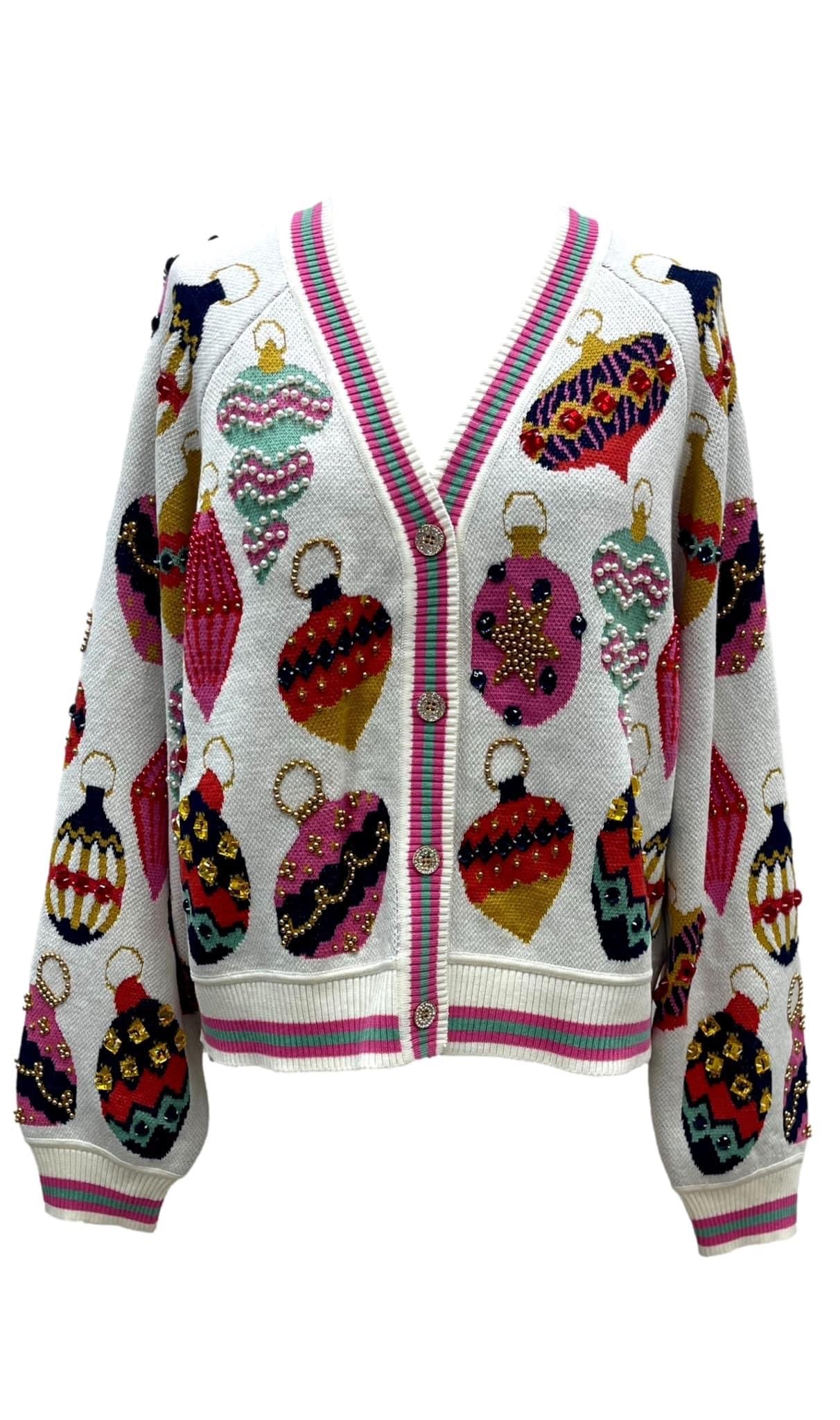 Queen of Sparkles Multi Ornament Cardigan - Beige Multi