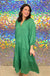 Entro Silky Symphony Dress - Kelly Green, tiered, midi, long sleeve, v-neck
