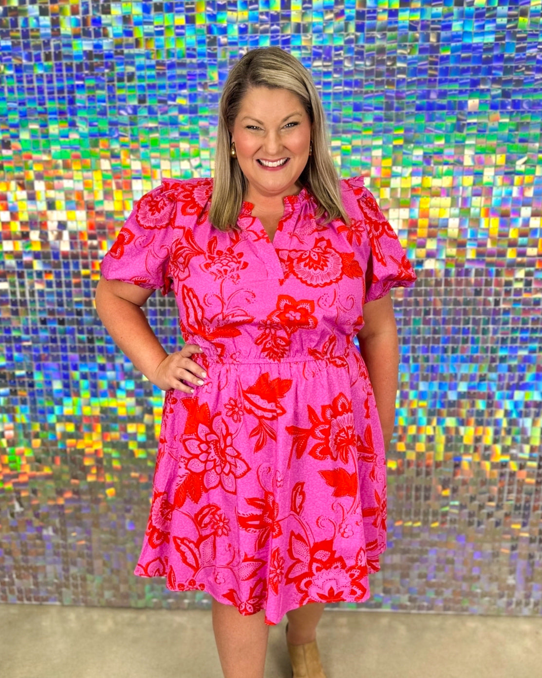 FINAL SALE-Weirly Dress - Pink/Red