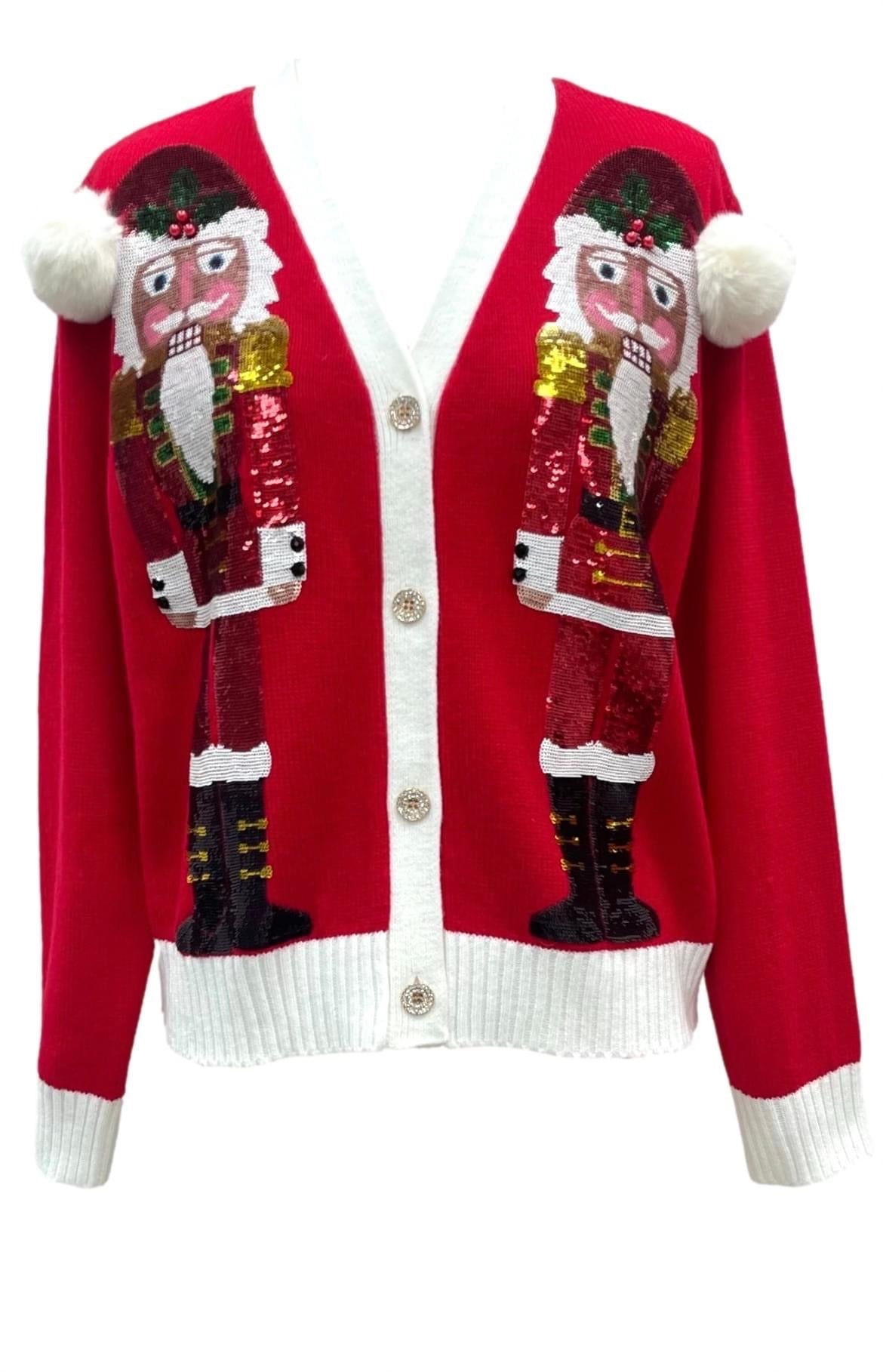 Queen of Sparkles Santa Nutcracker Cardigan - Red