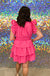 Entro Take Me Out Dress - Pink, surplice, mini, ruffled sleeve, tiered skirt