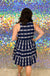 Mud Pie Angelica Yarn Dye Dress - Navy, mini, sleeveless, v-neck line, tiered, embroidered
