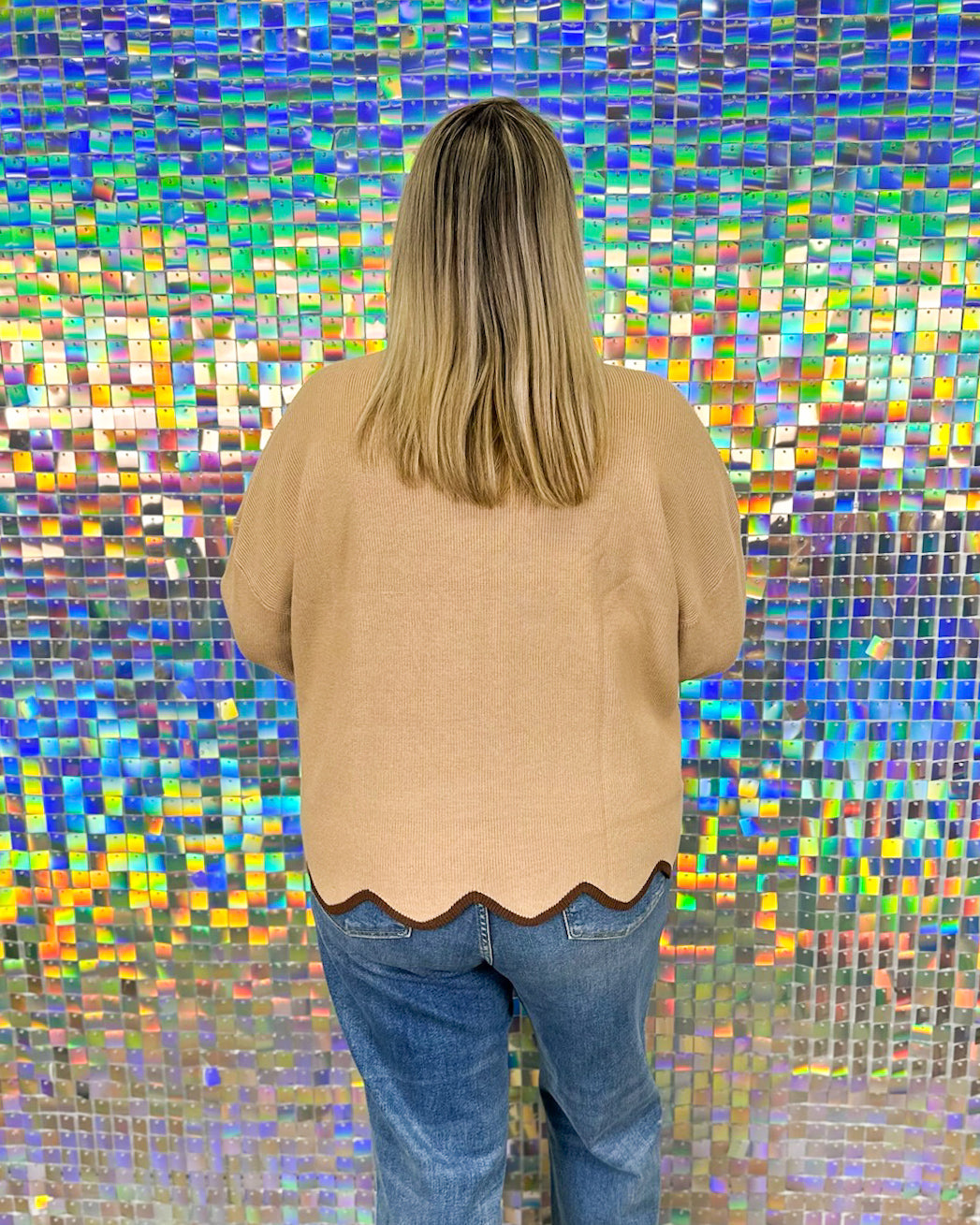 Campbell Scallop Hem Sweater - Light Mocha/Brown