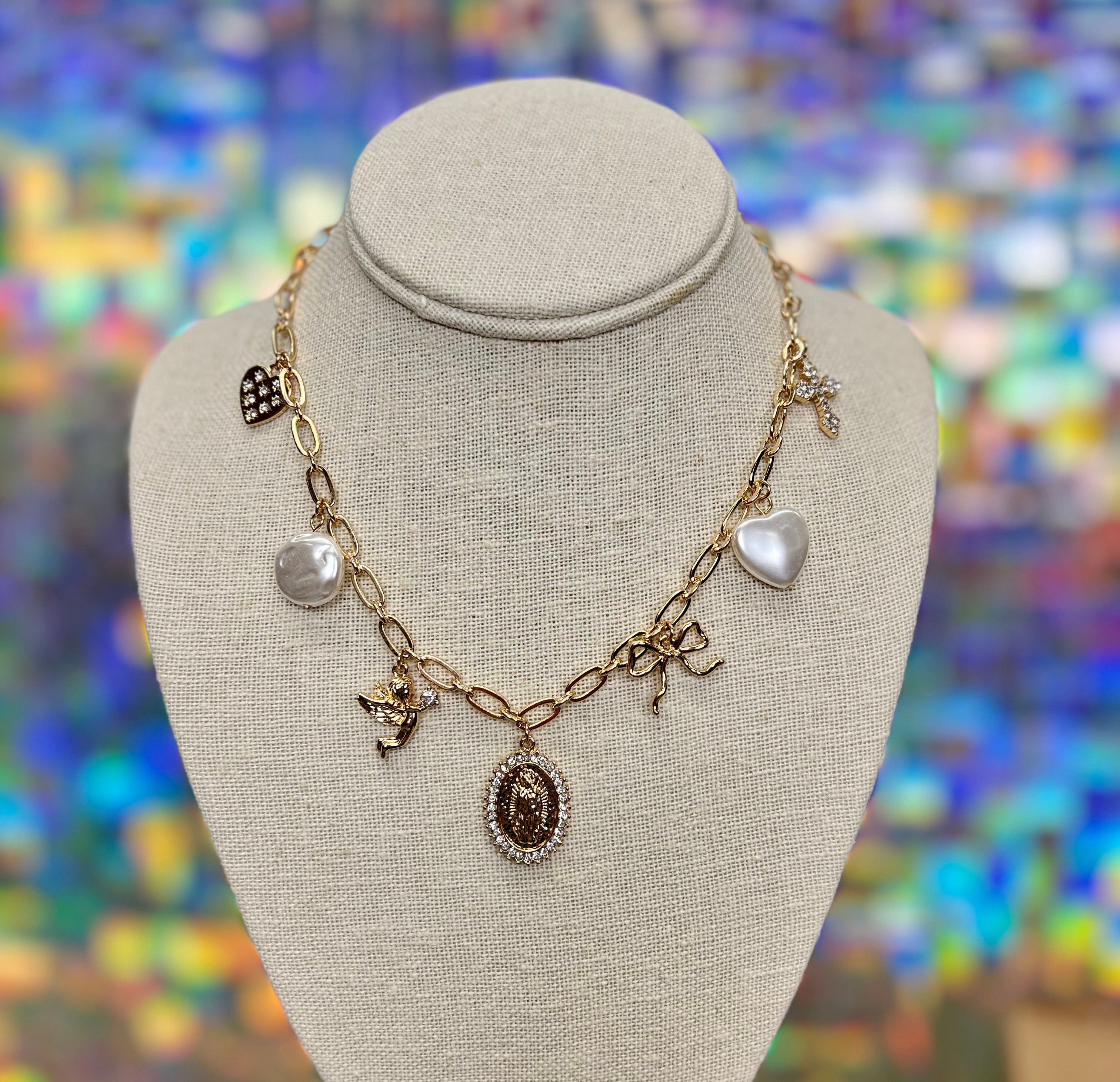 Angel Multi Charm Necklace - Gold