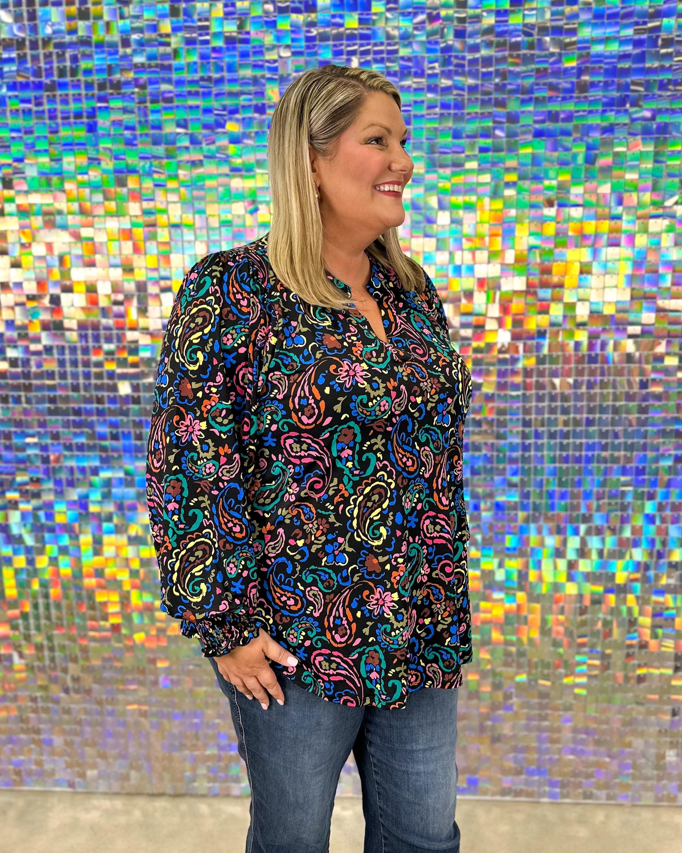 Lizzy Smocked Top - Black Multi