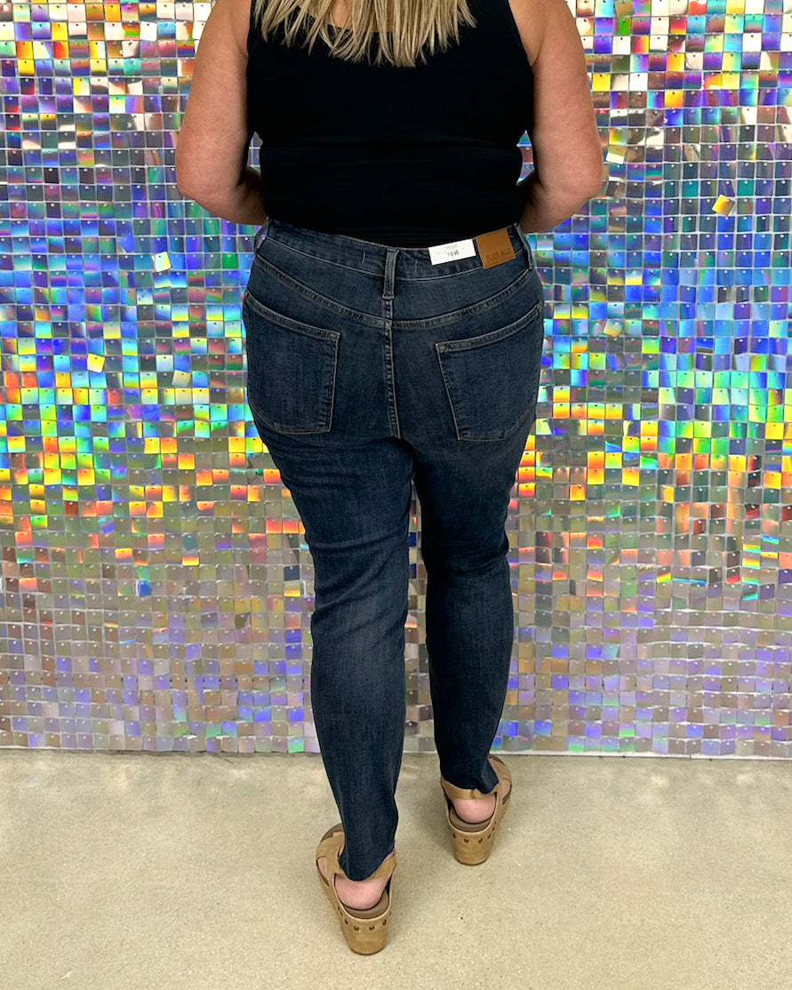 Judy Blue Lisa High-Rise Tummy Control Step Hem Skinny Jean  - Dark Wash