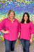 Andree By Unit No Limit Top - Hot Pink, plus size, v-neck, 3/4 sleeve, ruffle