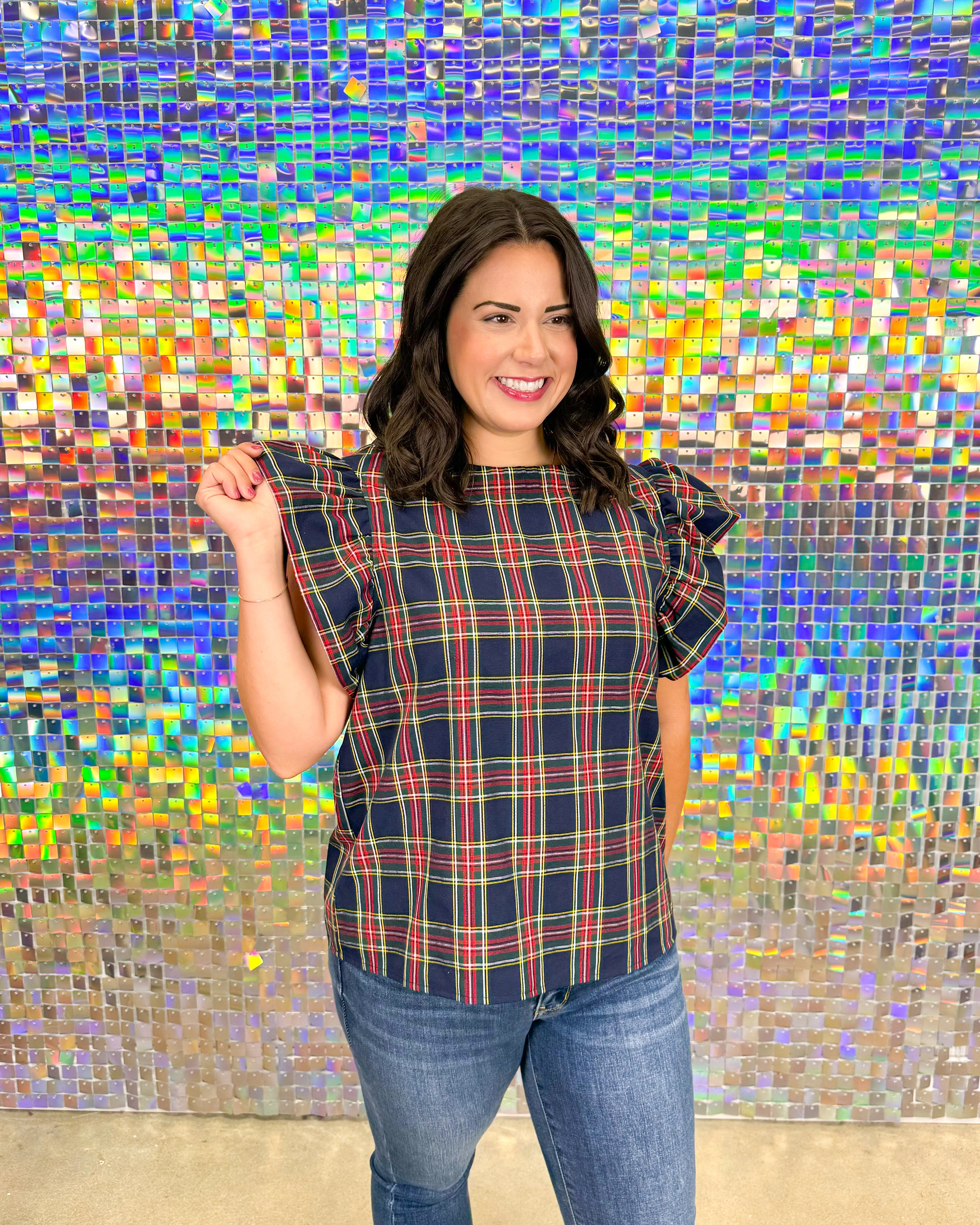 Plaid About You Top - Navy