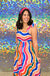 Entro Faux Beach Dress - Orange Multi, sleeveless, square neck, wavy lines, tiered, maxi, tie sleeve