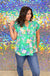 Entro So Real Top - Green, floral, plus size, v-neck, smocked, ruffle flutter sleeves