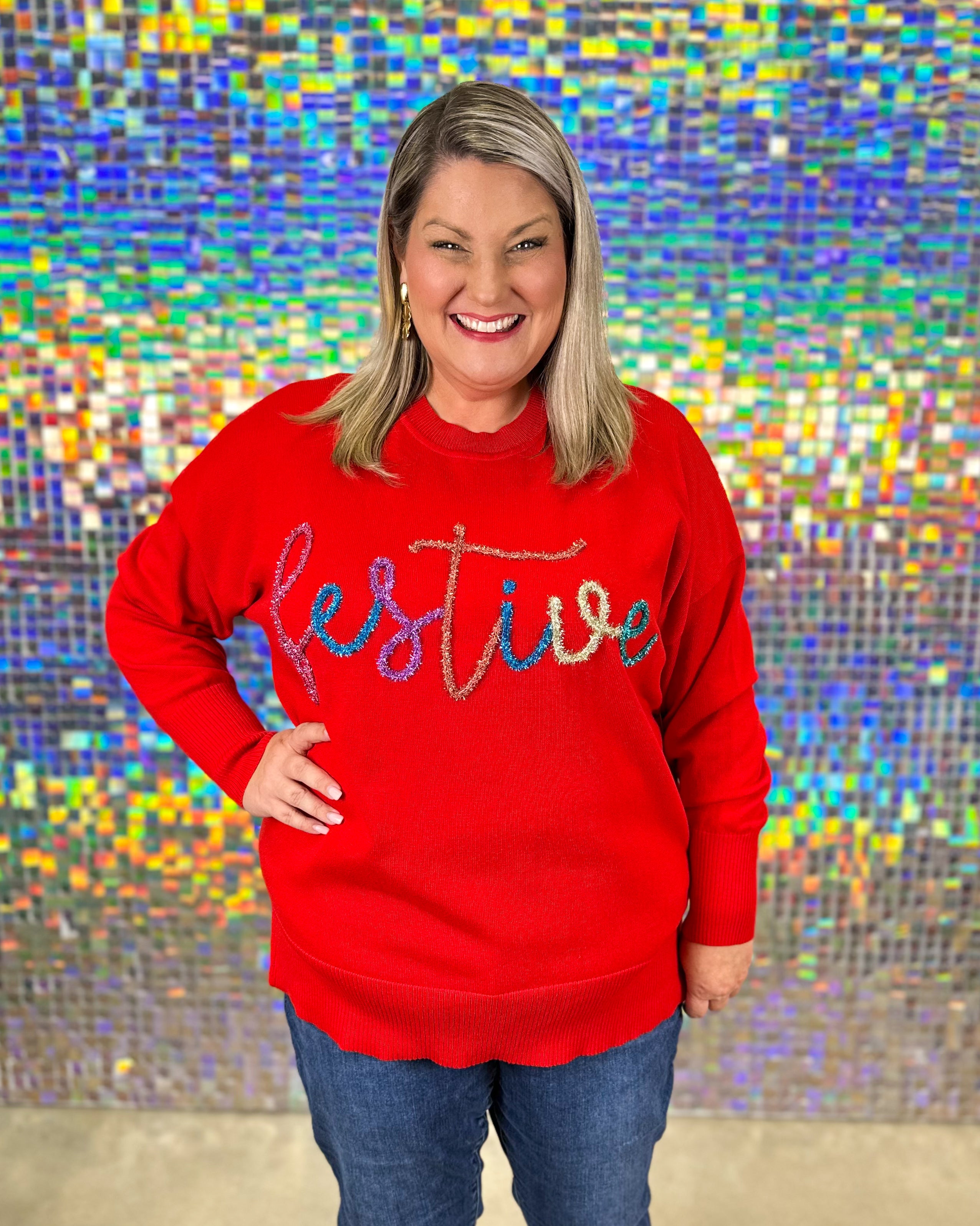 Holiday Sparkle Sweater - Red