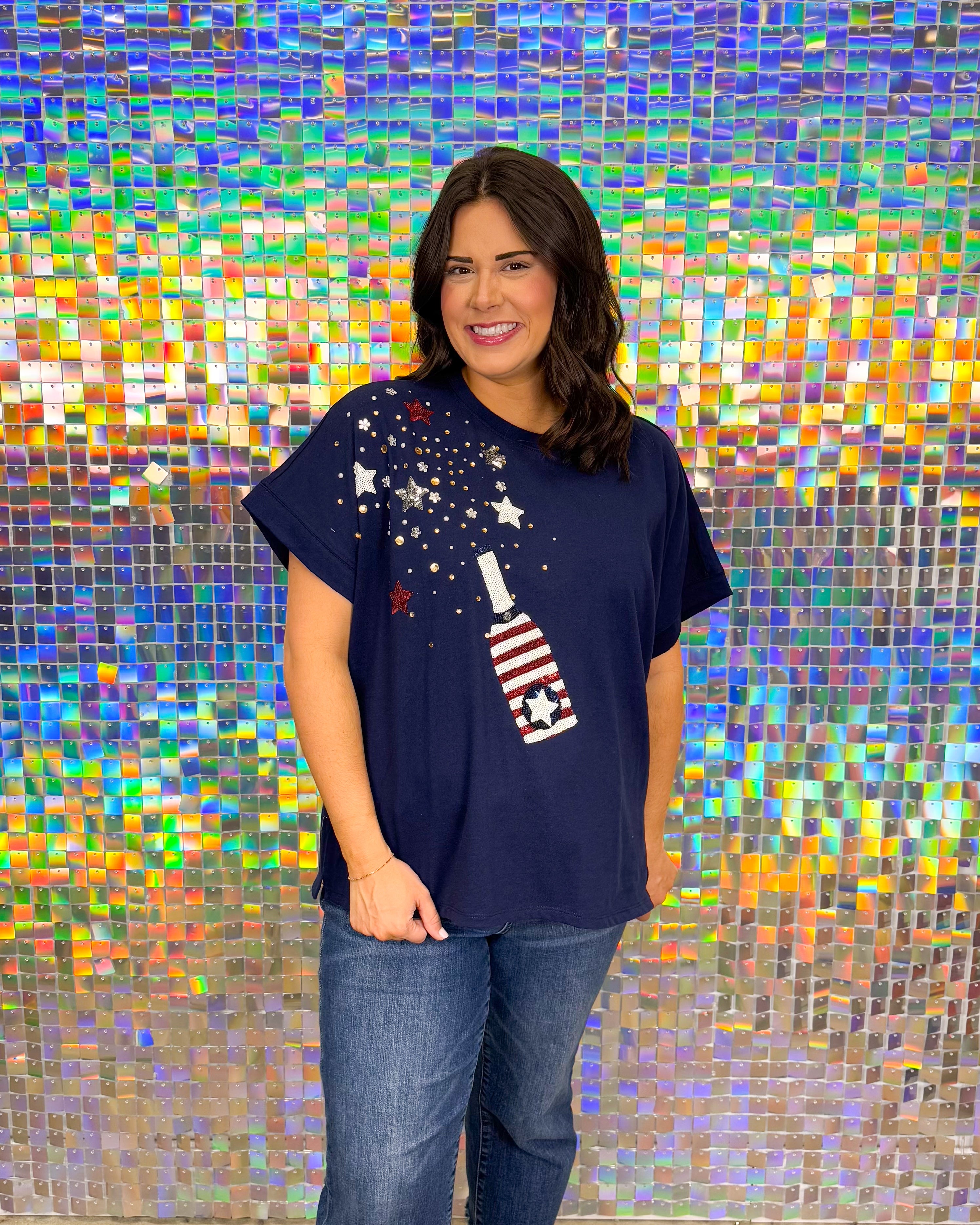 FINAL SALE 4th of July Sparkle Top - Navy