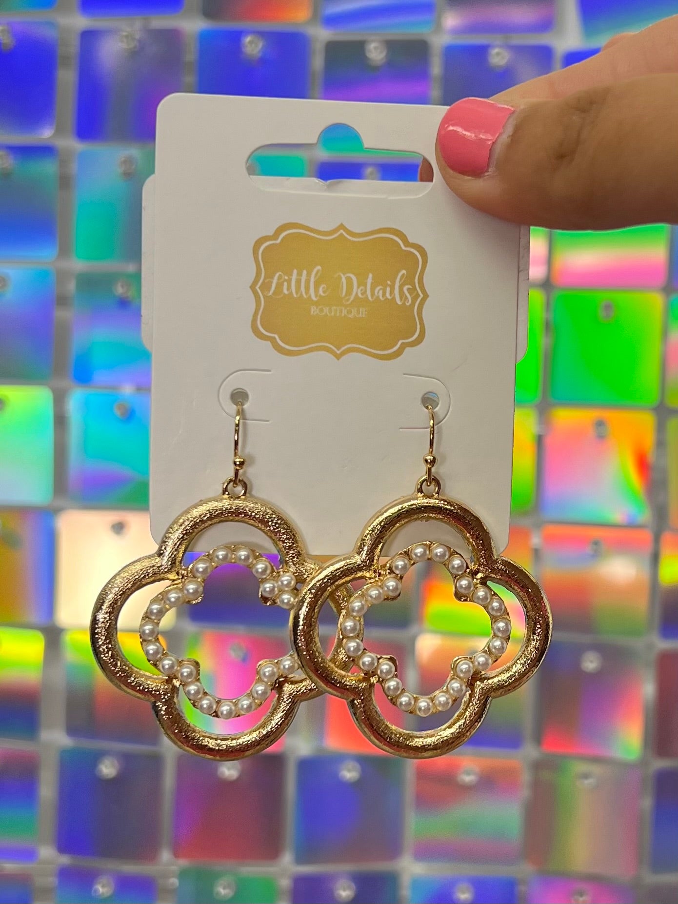 Double Clover Pearl Drop Earrings