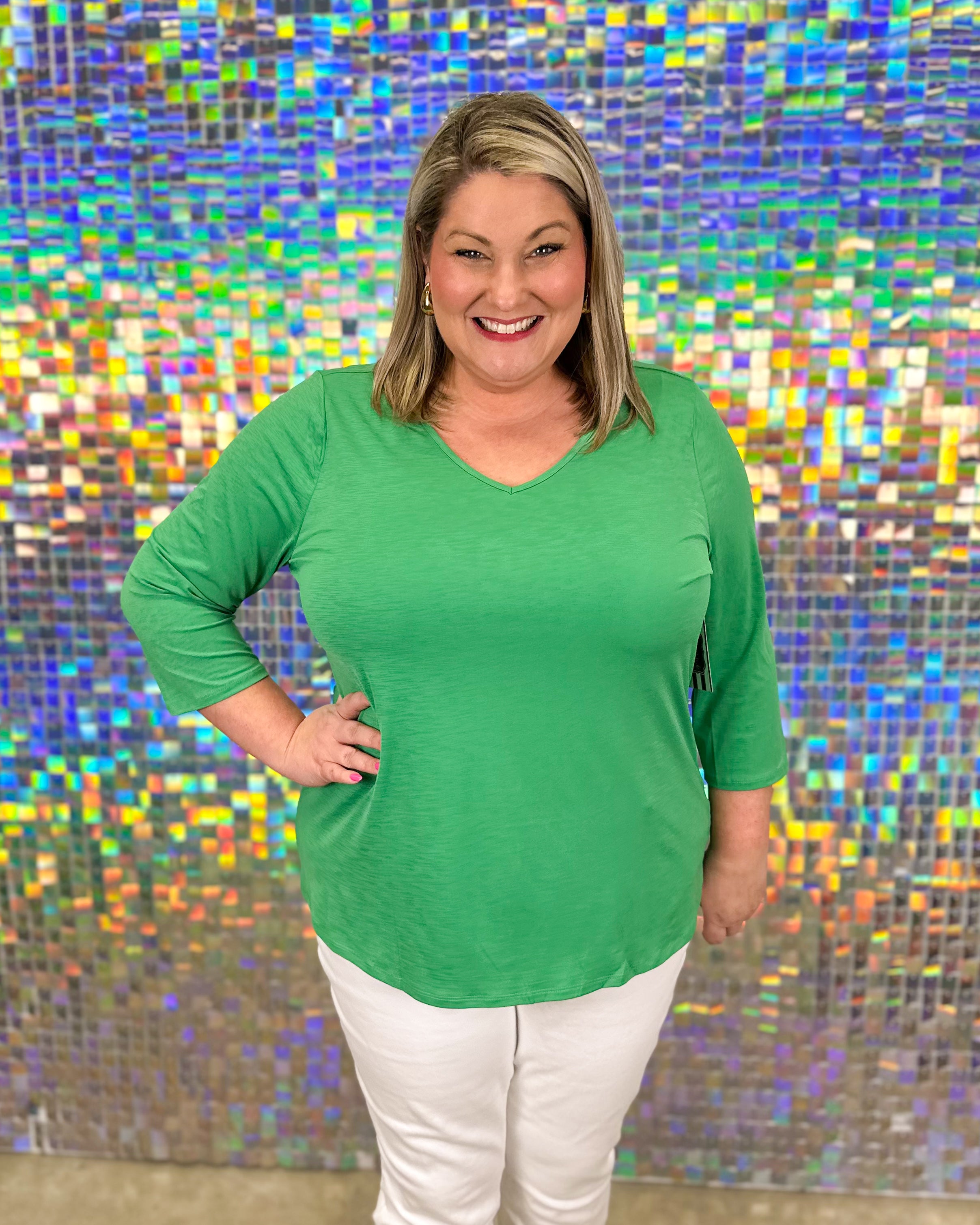 Liza V-Neck Top - Kelly Green