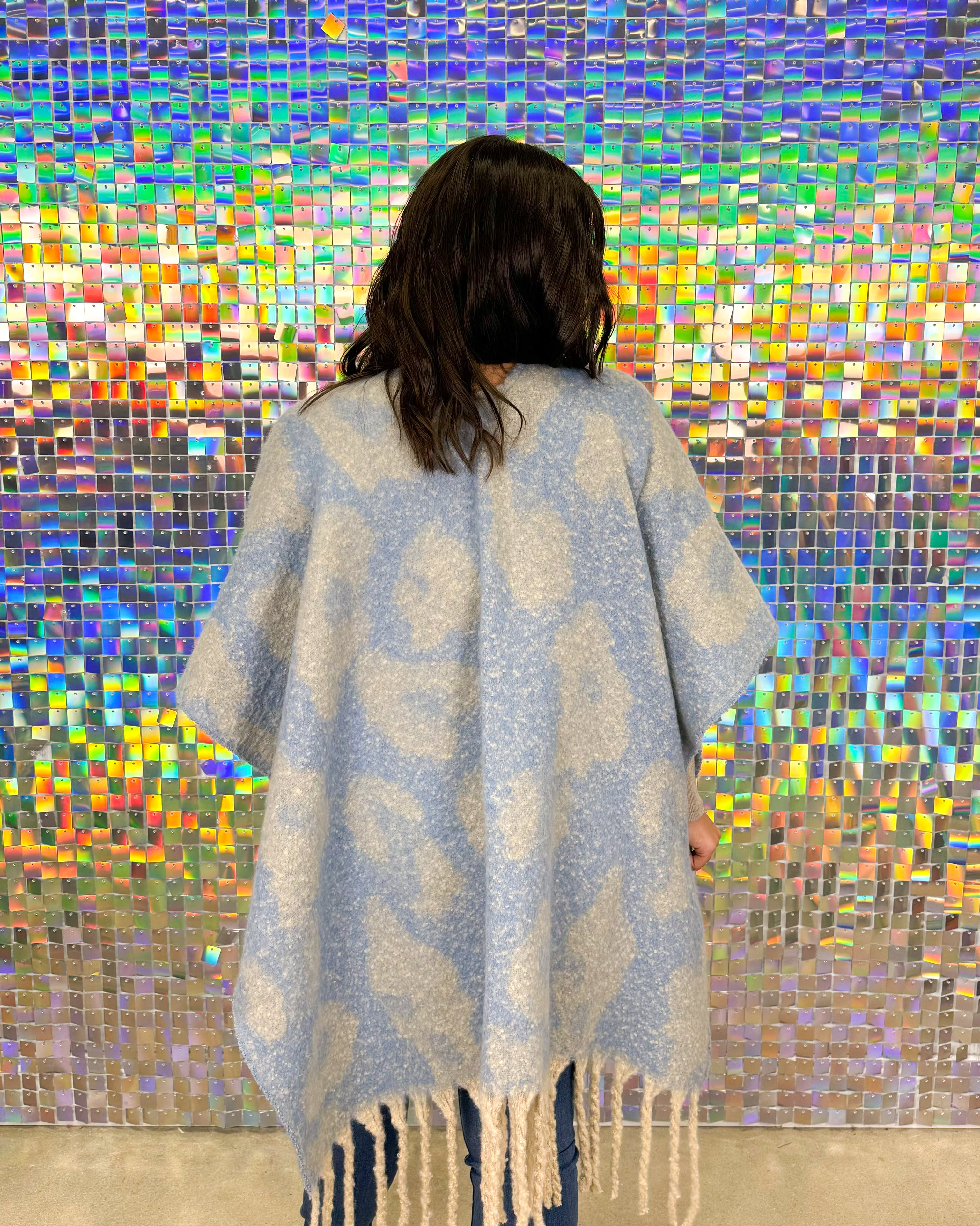 Oversized Leopard Poncho - Blue