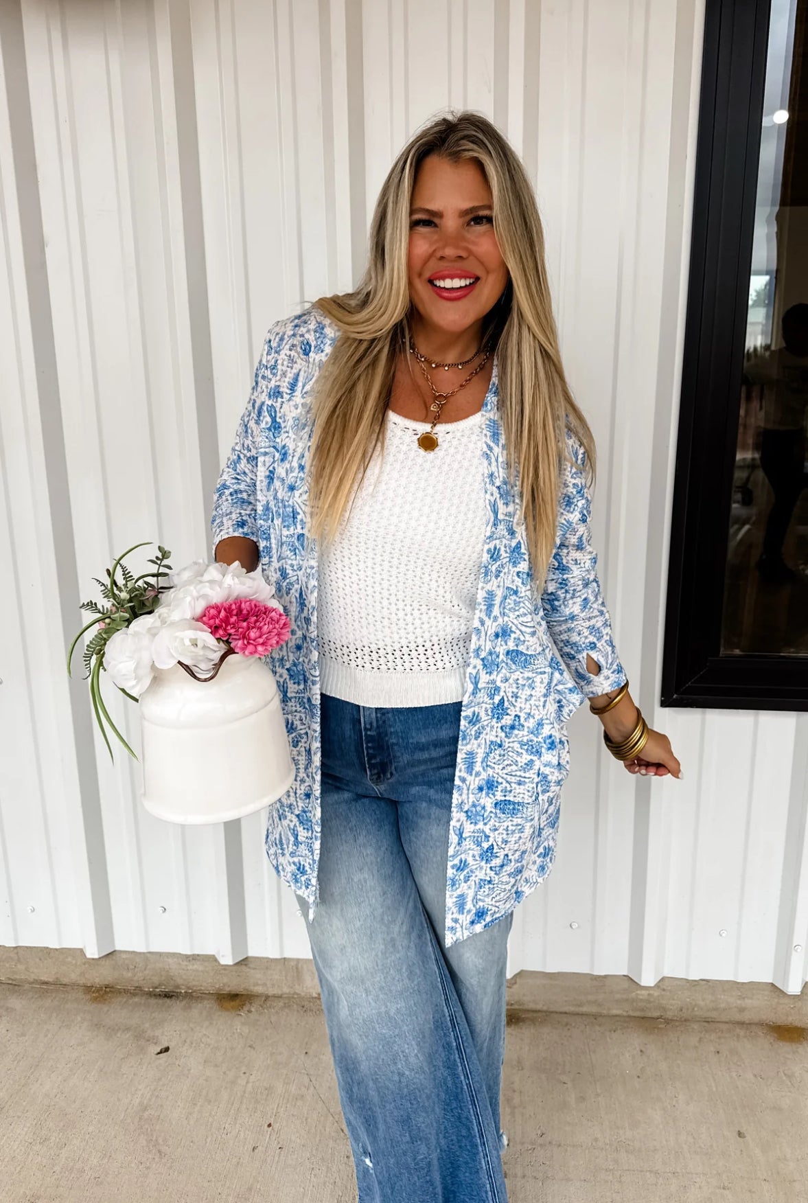 FINAL SALE Spring Lola Cardigan - Blue/White