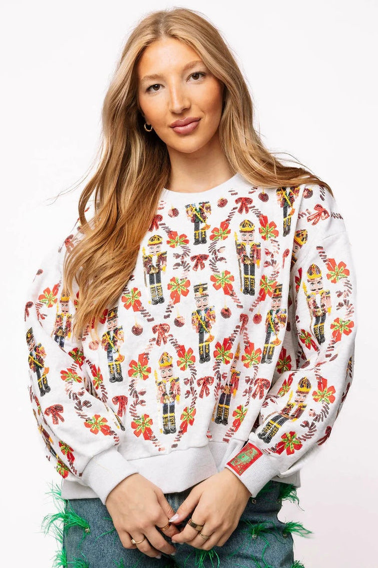 Queen of Sparkles Nutcracker & Candy Cane Sweatshirt - Grey/Red