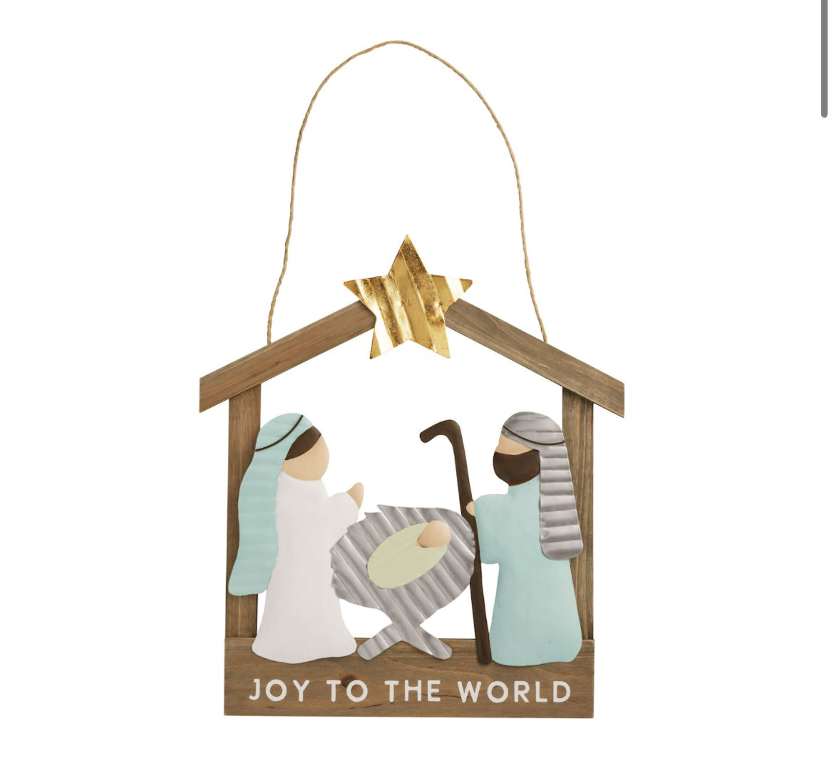 Wood Tin Nativity Door Hanger