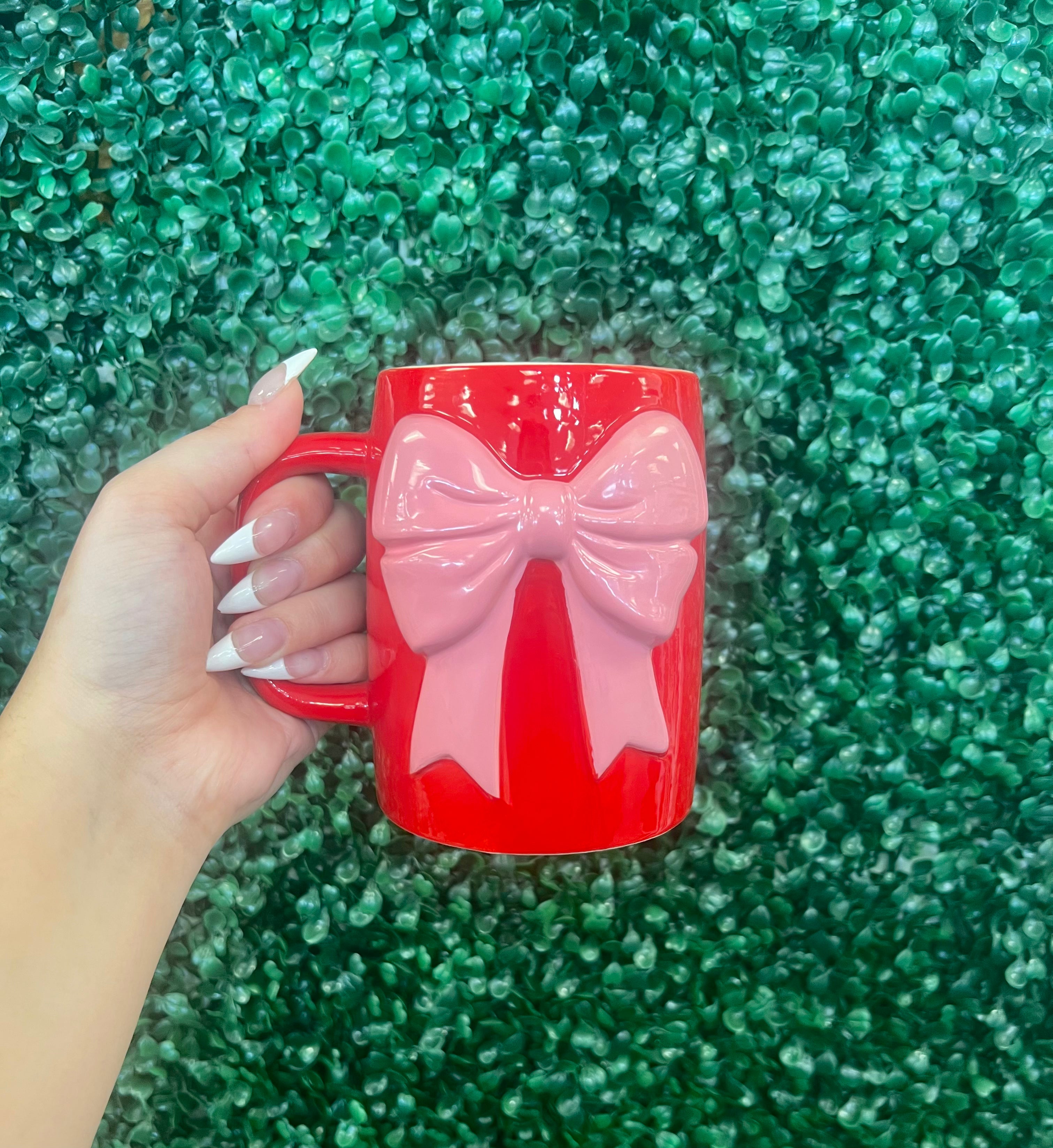 Mary Square Ceramic Mugs - Red/Pink Bows
