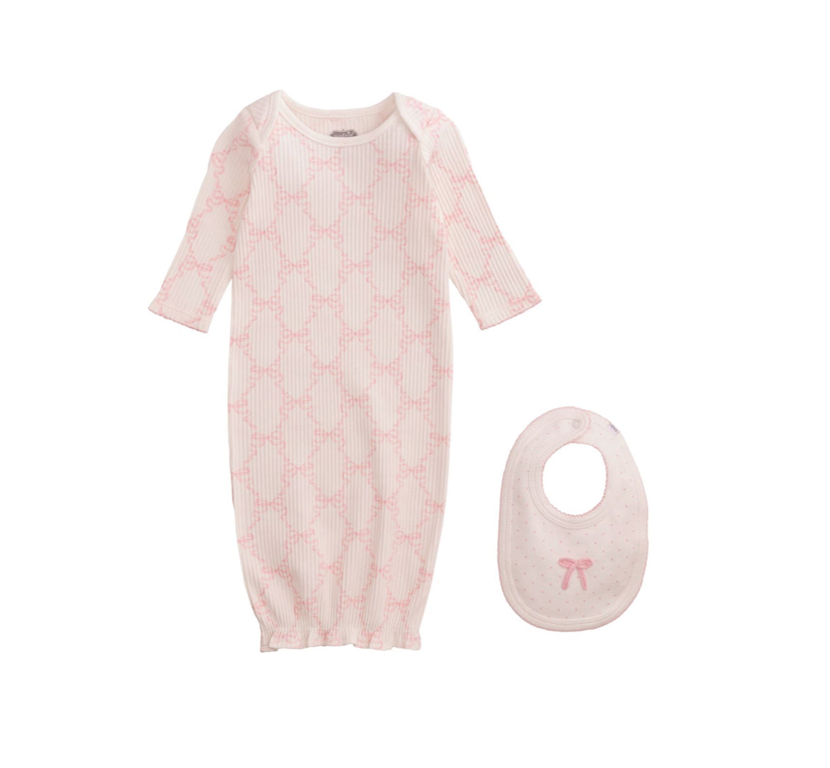 Bow Print Gown and Bib Set