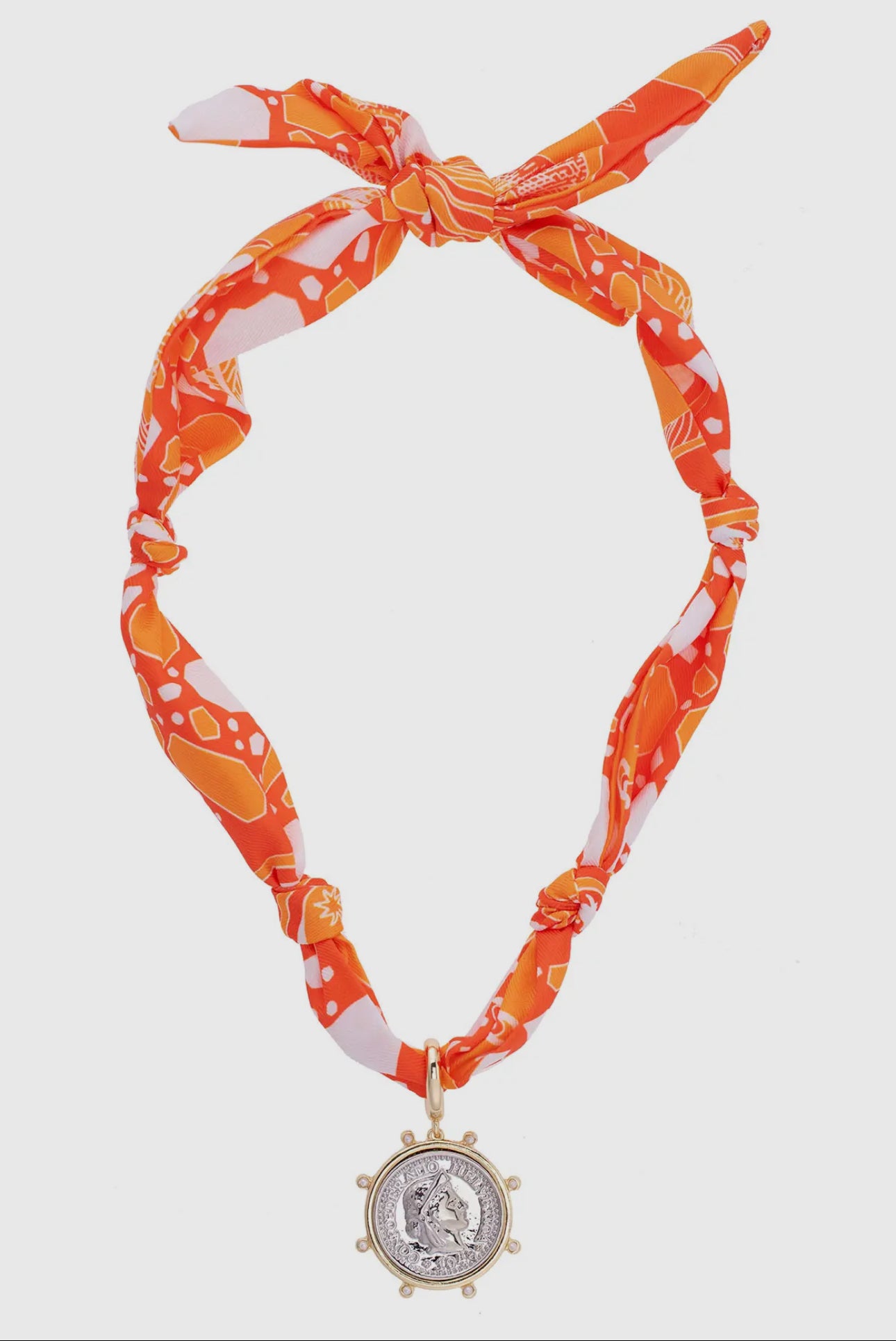 Lydia Studded Coin Scarf Necklace in Orange & White