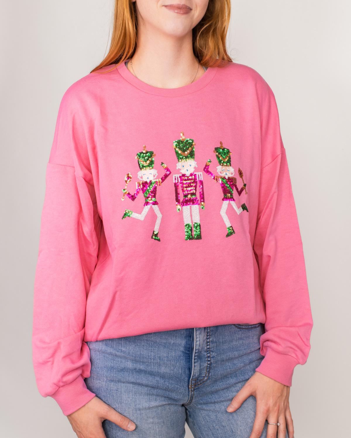 Nutcracker Cutie Sequin Sweatshirt - Pink/Green/Gold