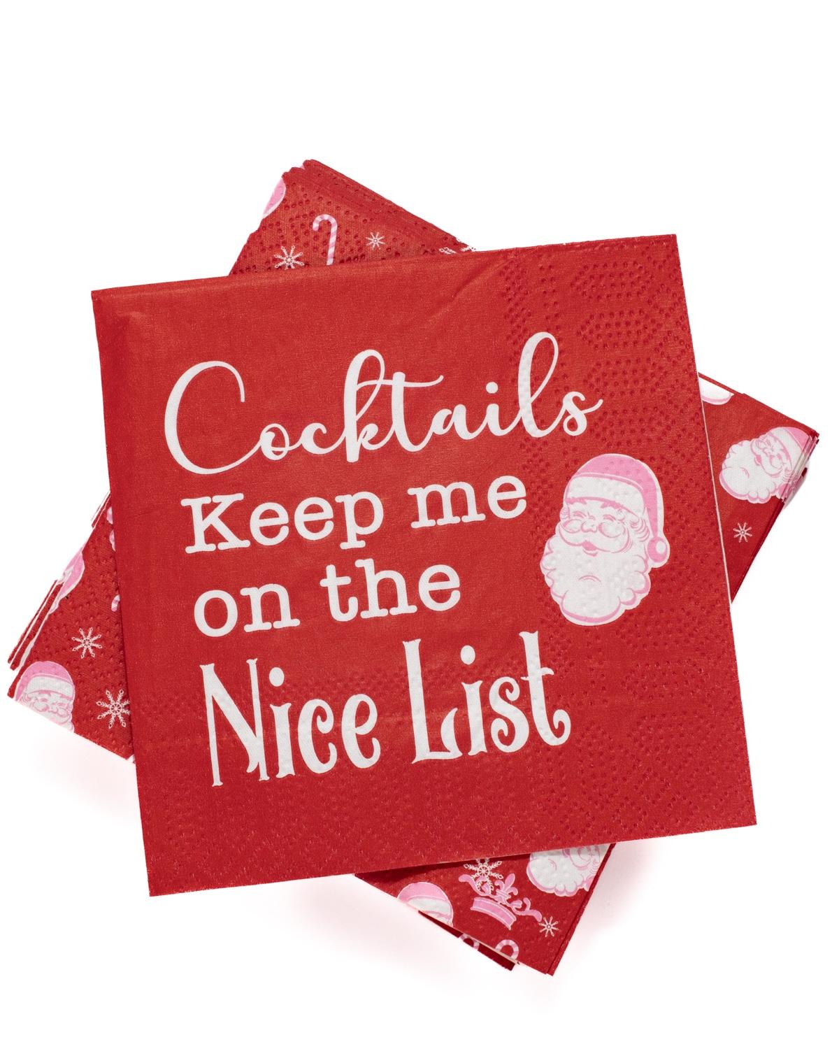 On The Nice List Cocktail Napkins - Red/White