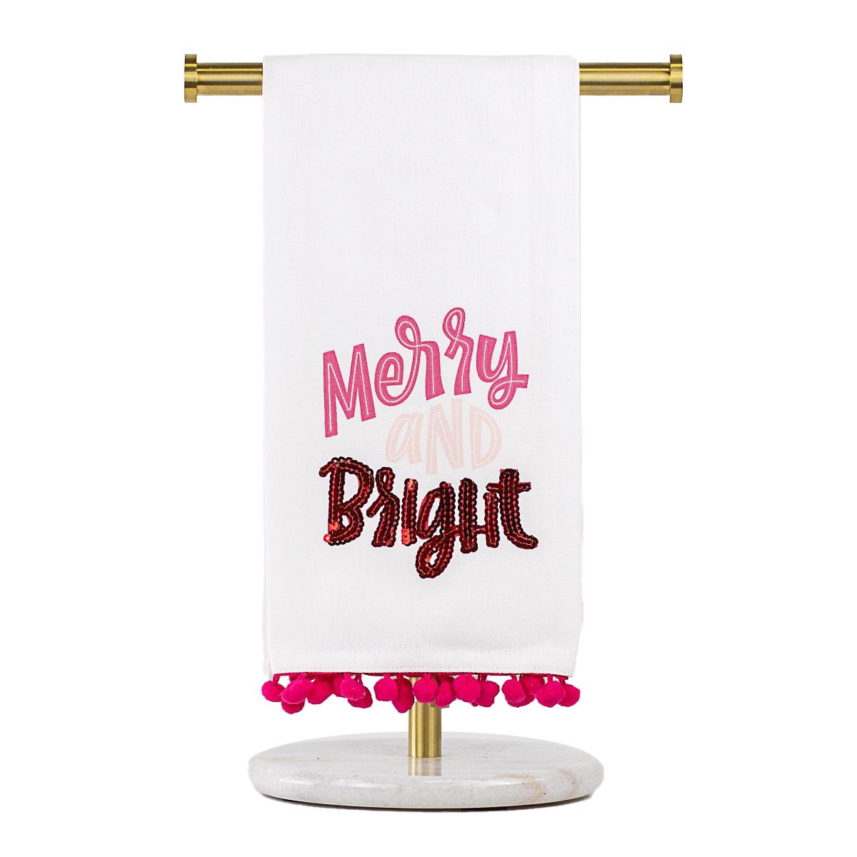 Merry & Bright PomPom Hand Towel - White/Pink/Red