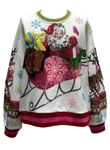 Queen of Sparkles Vintage Santa Sweatshirt - White