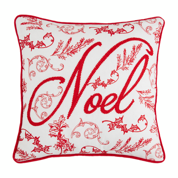 Square Christmas Embroidered Pillow - Noel