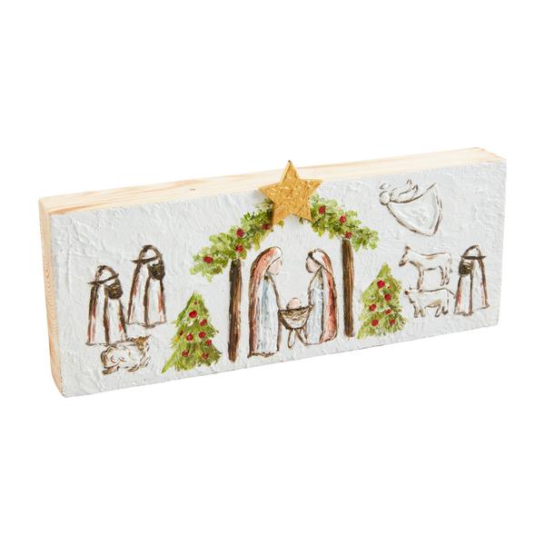 Long Painted Plaque - Nativity