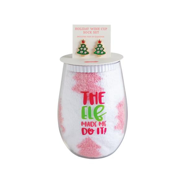 Holiday Wine Cup Sock Set - Tree