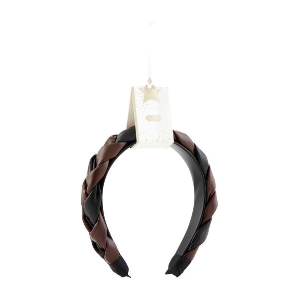 Braided Leather Headband - Brown/Black