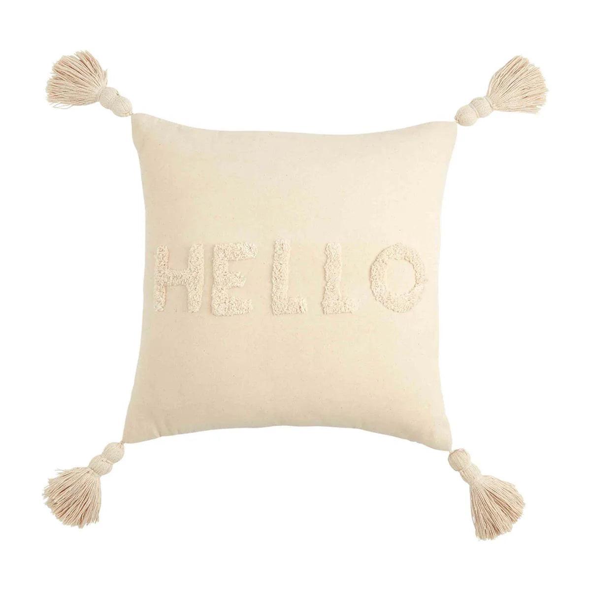 Hello Square Tufted Cotton Word Pillow