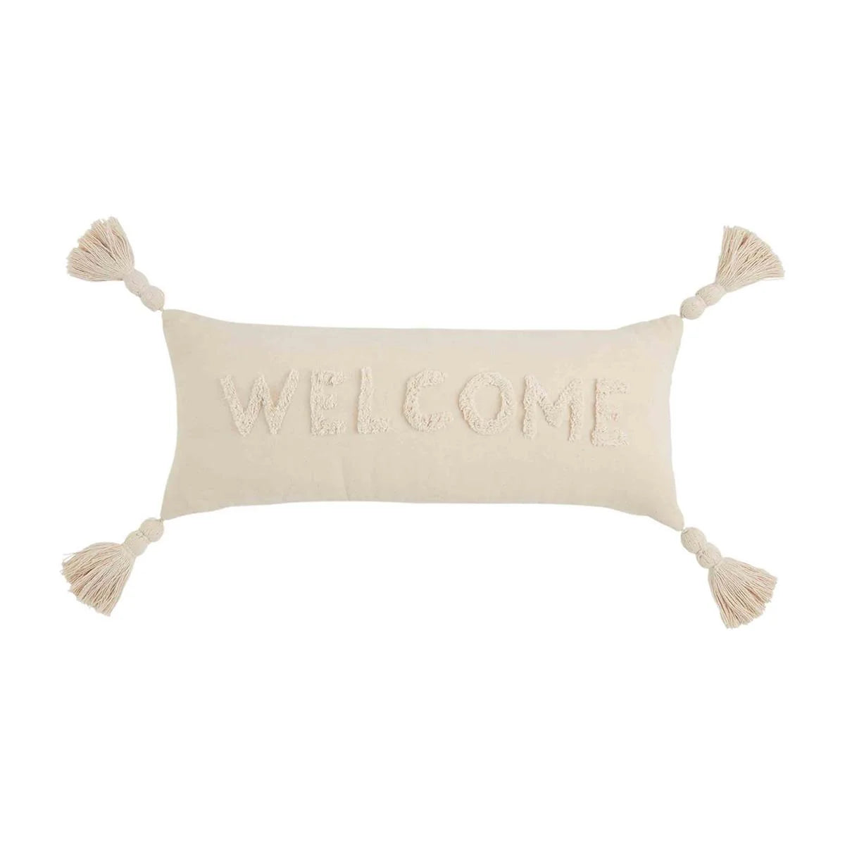 Welcome Lumbar Tufted Cotton Word Pillow