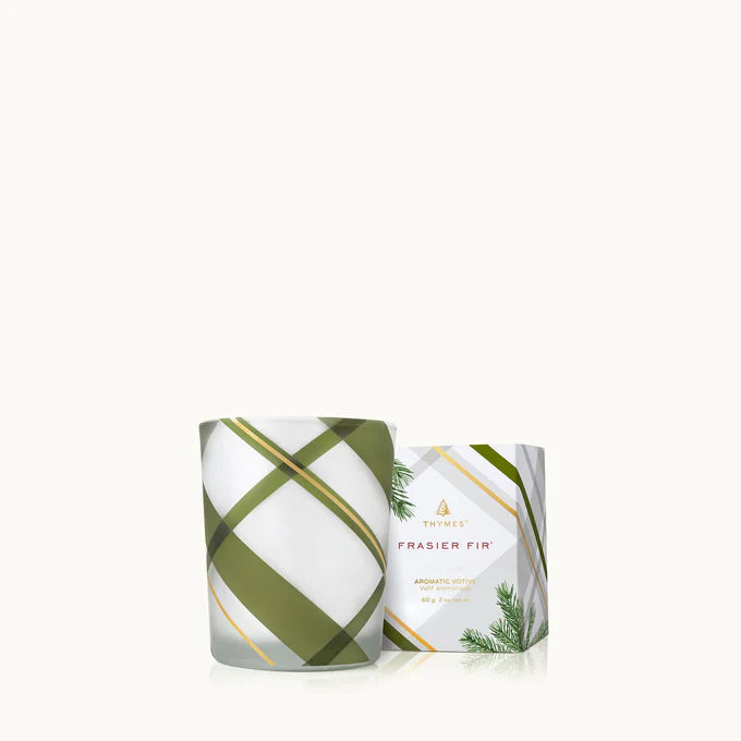 Frasier Fir Votive Candle - Frosted Plaid