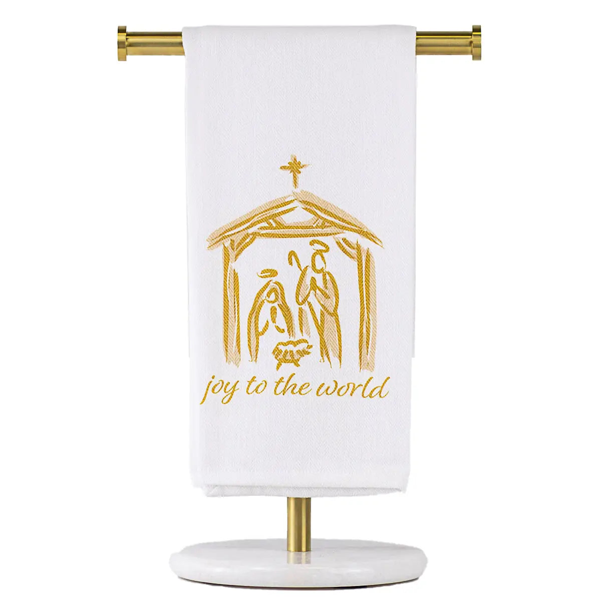Joy To The World Nativity Hand Towel - White/Light Gold