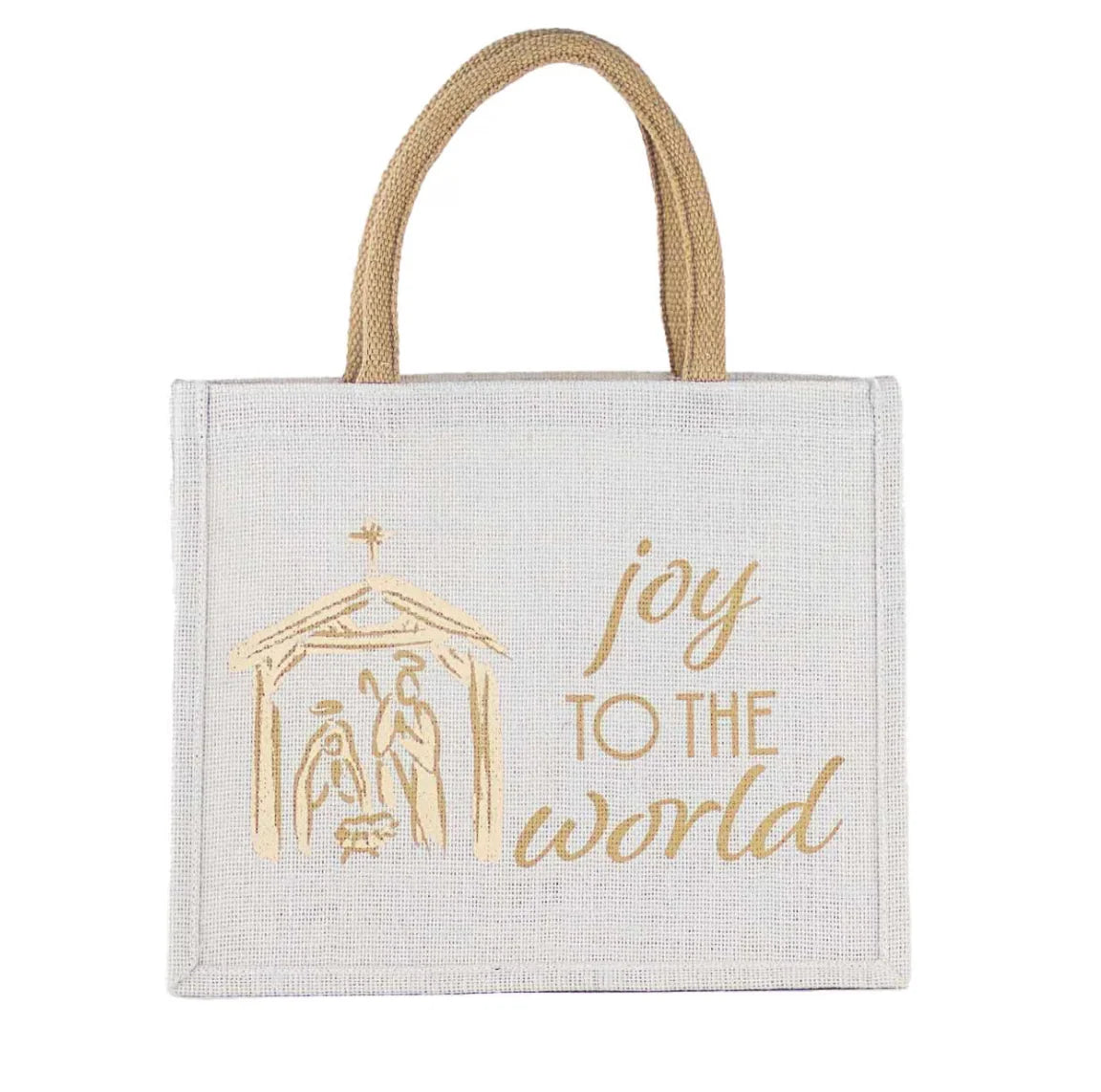 Joy To The World Gift Tote - White/Light Gold