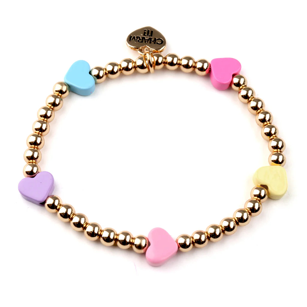 Charm It! Gold Multi-Color Heart Stretch Bead Bracelet