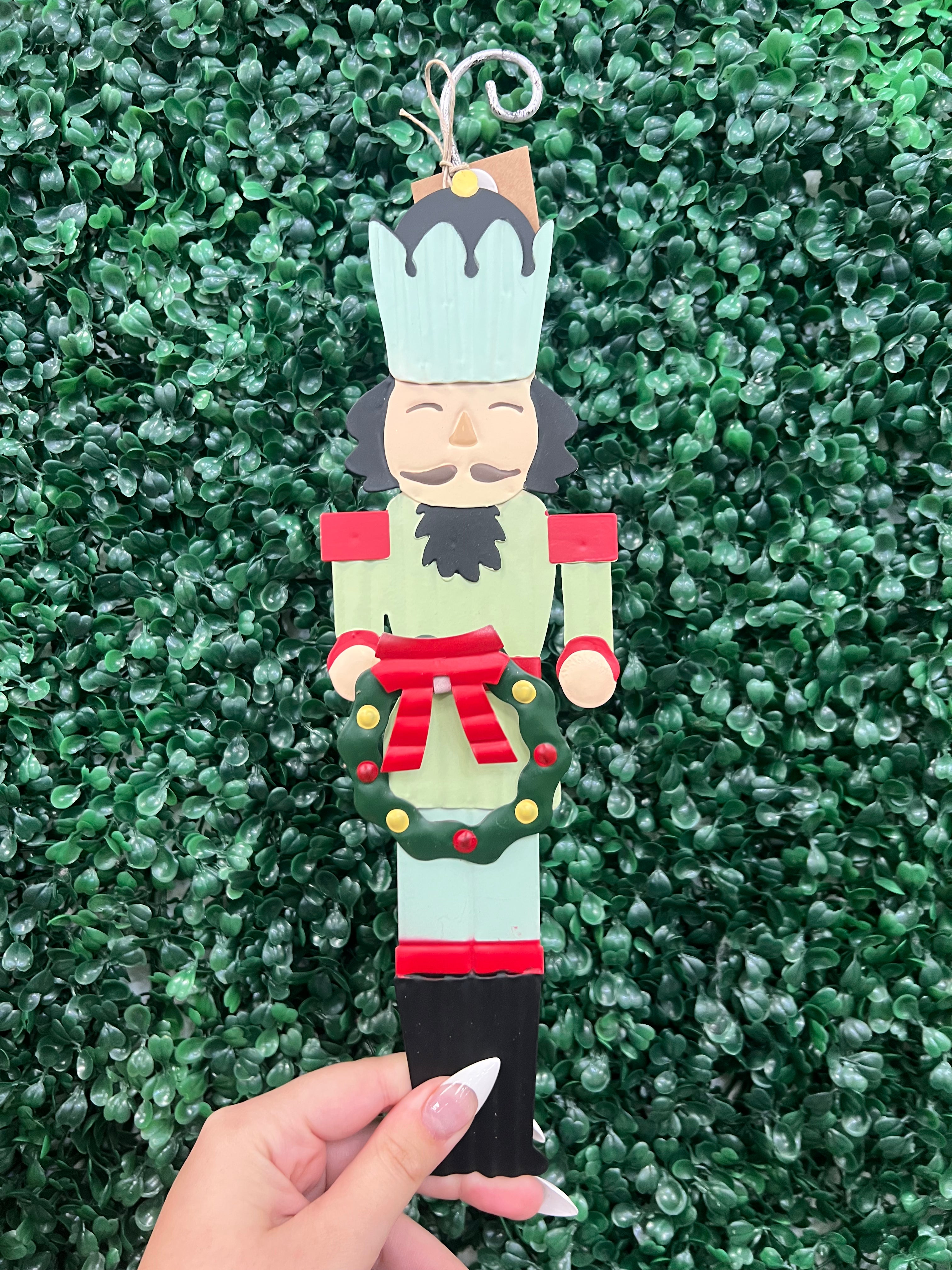 Tin Nutcracker Ornament - Wreath
