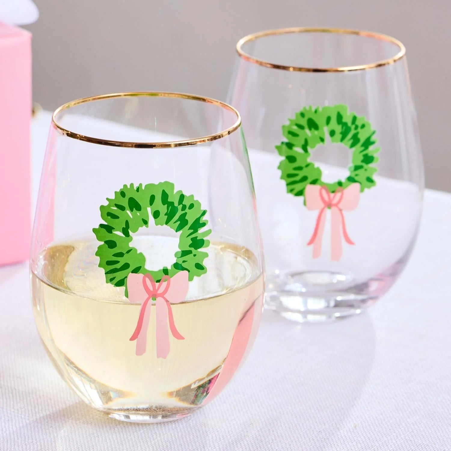 Mary Square Stemless Wine Glass Rosy Wreaths