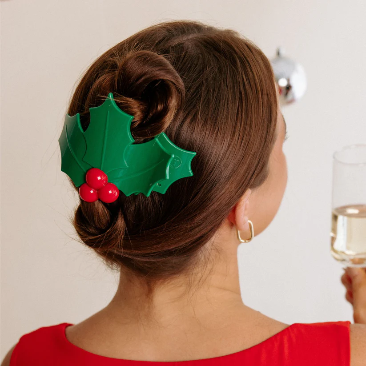 Teleties Flat Hair Clip - Holly Leaves