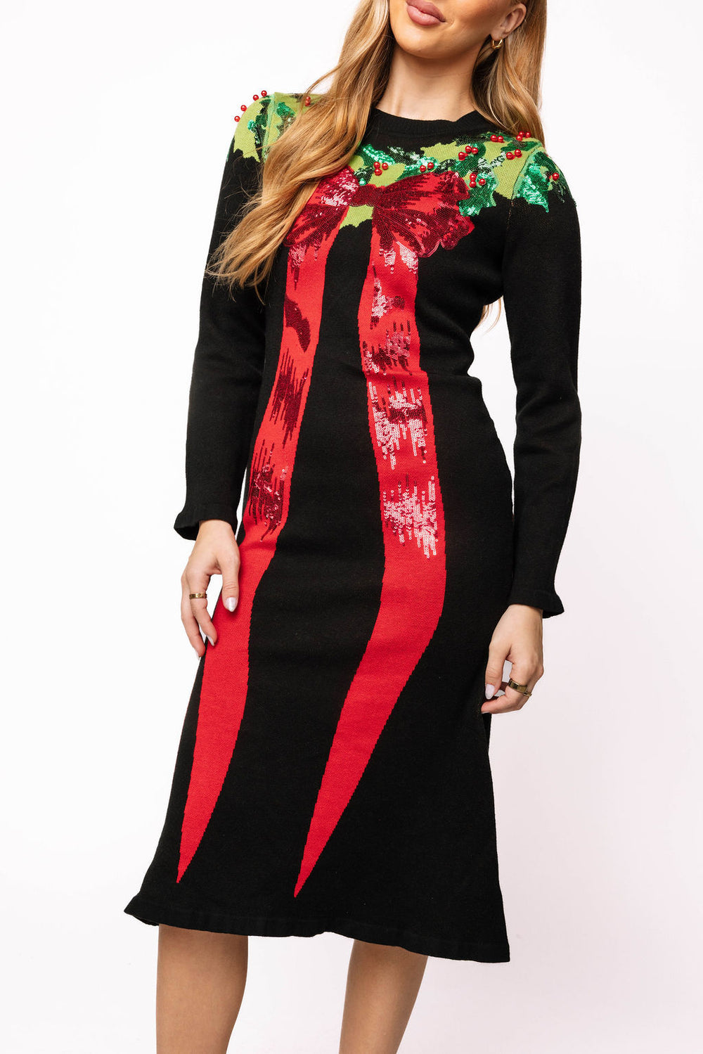 Queen of Sparkles Green and Red Wreath Dress - Black