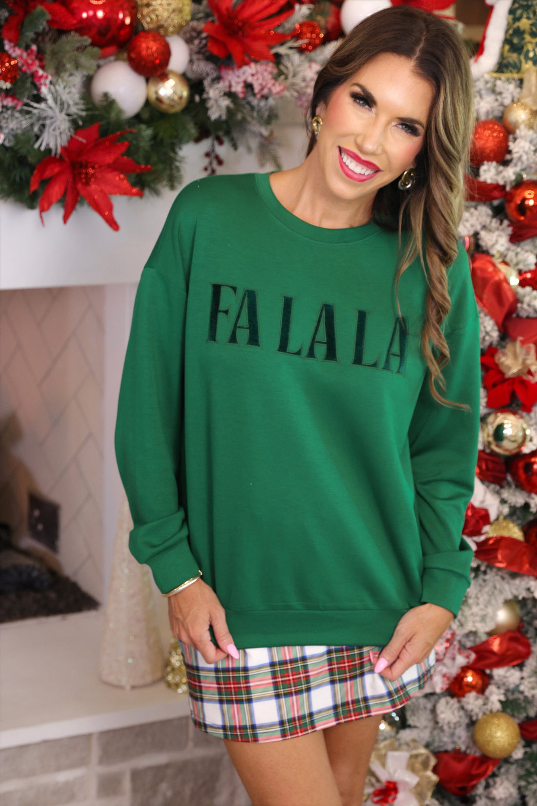 Fa La La Velvet Patch Luxe Pullover - Green