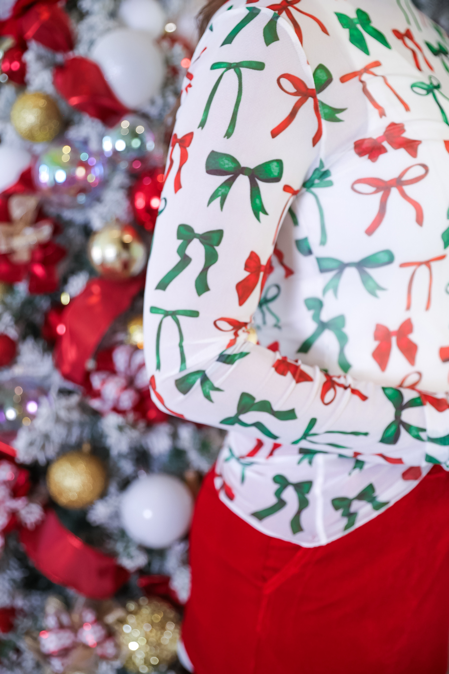 Keigan Mesh Top - Midnight Bow Christmas Multi