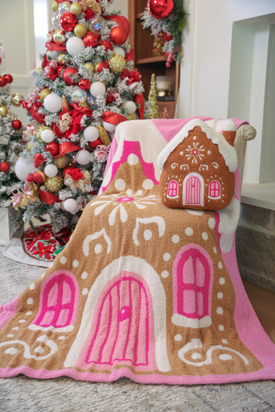 Whimsical Gingerbread House Blanket - Pink